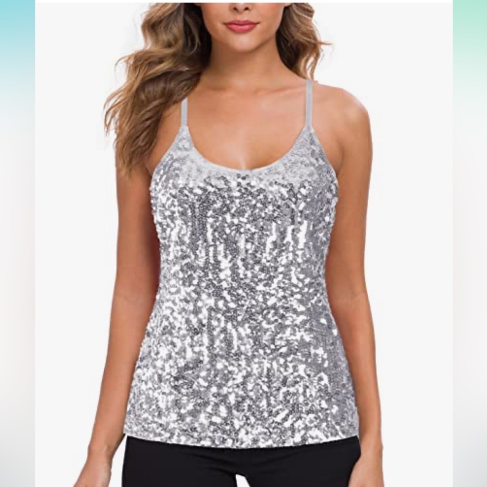 NWT MANER Silver Sequin Women's Tank Top Size XXL